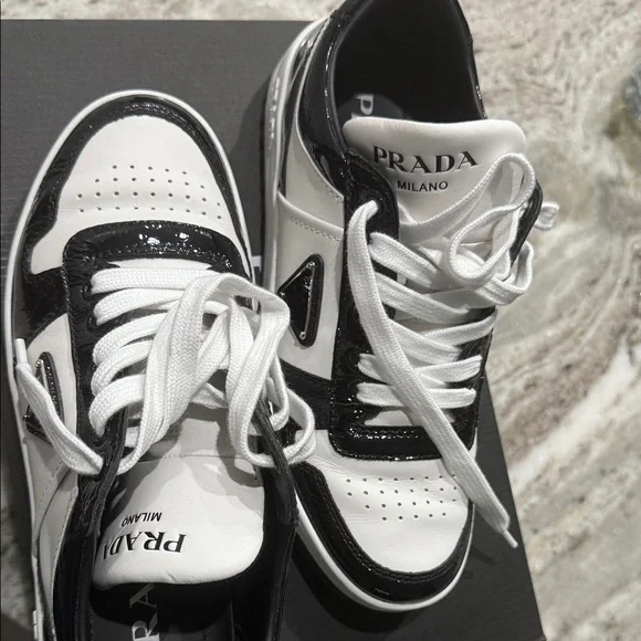 Prada Monochrome Leather Sneakers - Picture 1 of 16